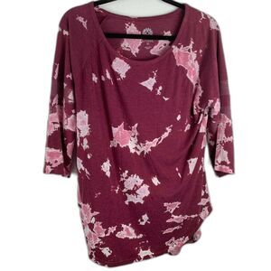 Brisas Size XL Womens Top Burgandy Tie Dye High Low Hem Tunic 3/4 Sleeve